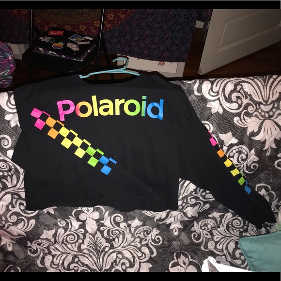 Polaroid Tops - long sleeve cropped checkered polaroid shirt